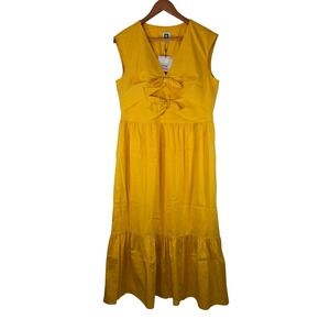 Anne Klein Sunset Gold Double Bow Cutout Tiered Midi Dress 10938057-EK6 Size 10